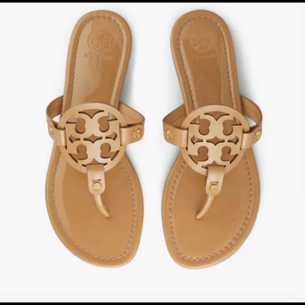 Tory Burch Miller Sandal Size 9 Tan Patent Leather